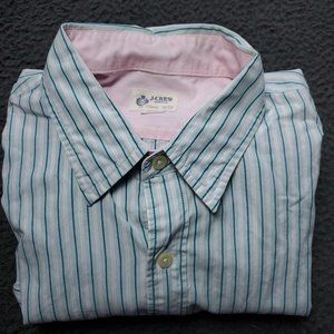 J. Crew Striped Button Shirt Mens Size L Large Cotton Long Sleeve Blue Pink